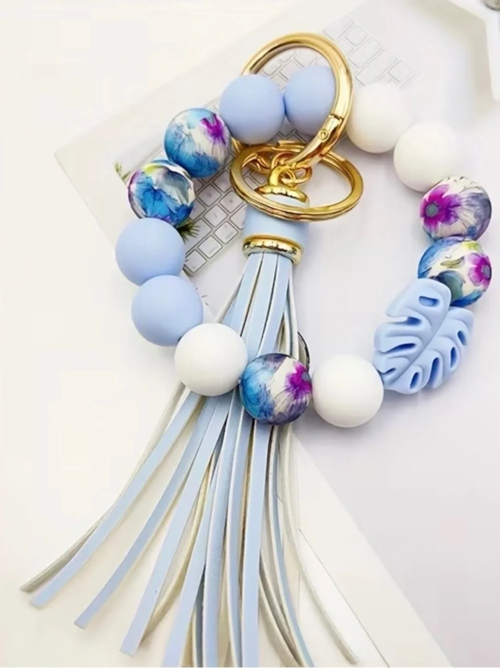 Silicone Leaf Tassel Keychain Bracelet -B22
